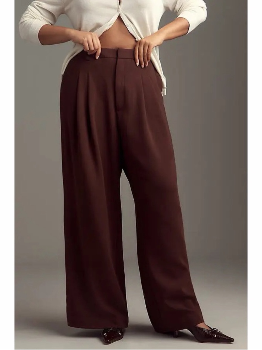 Wide-Leg High-Waist Brown Trousers
